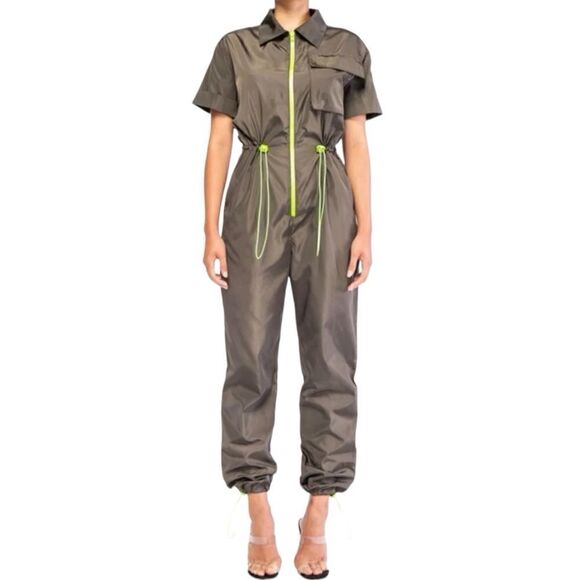 NWT OLIVE GREEN Jumpsuit with Neon Highlights - Picture 9 of 9